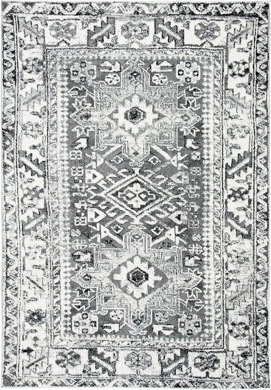 Vintage Hamadan Collection Accent Rug - Stylish Grey & Ivory