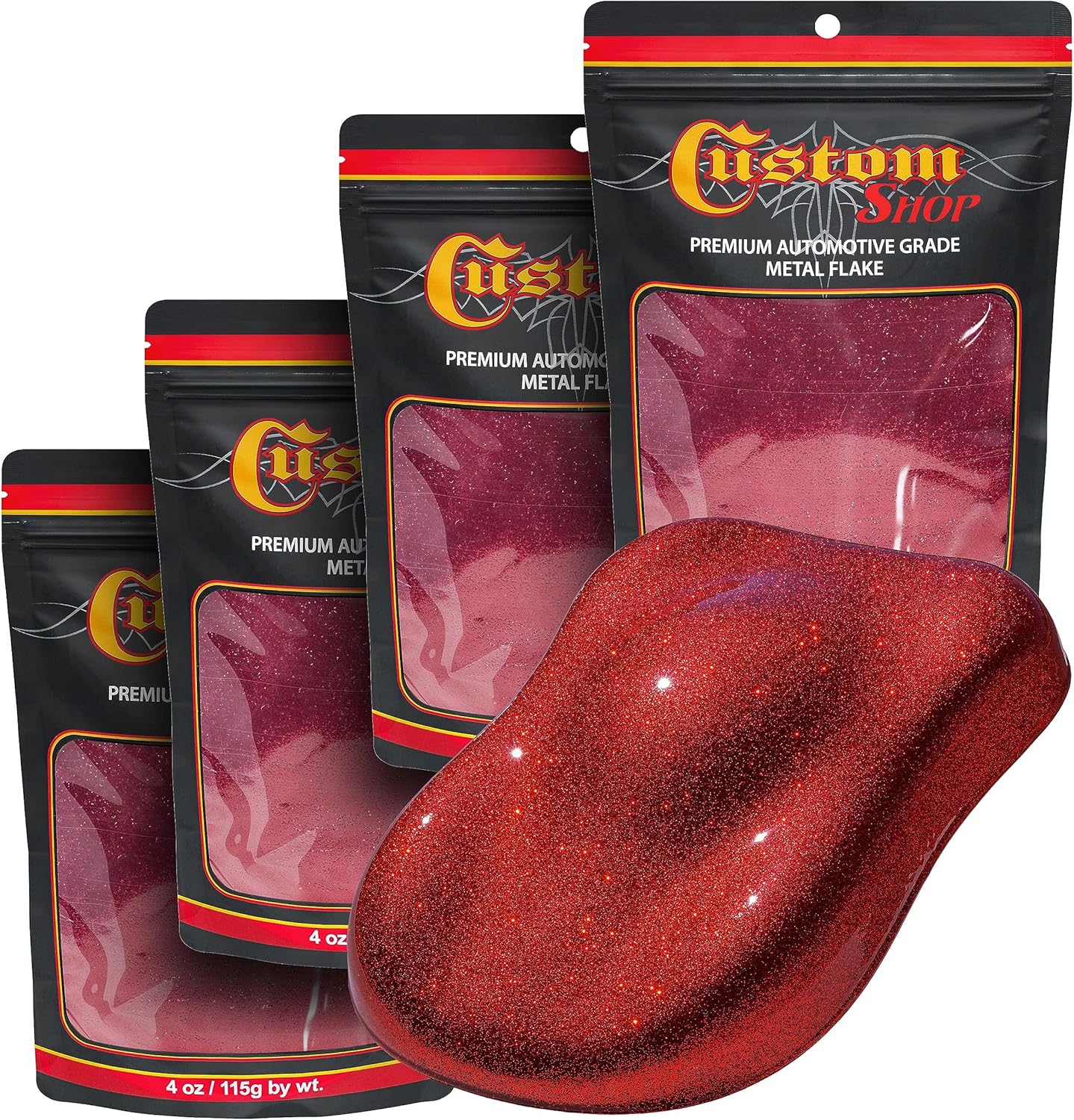 Custom Shop Metal Flake for Automotive Paint, Fire Red, 4oz Pack