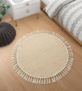 Boho Round Rug 3ft Khaki - Small Cotton Washable Circle Rug