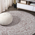 5 Ft Red/Taupe Boho Medallion Indoor Outdoor Round Rug - Easy-Clean
