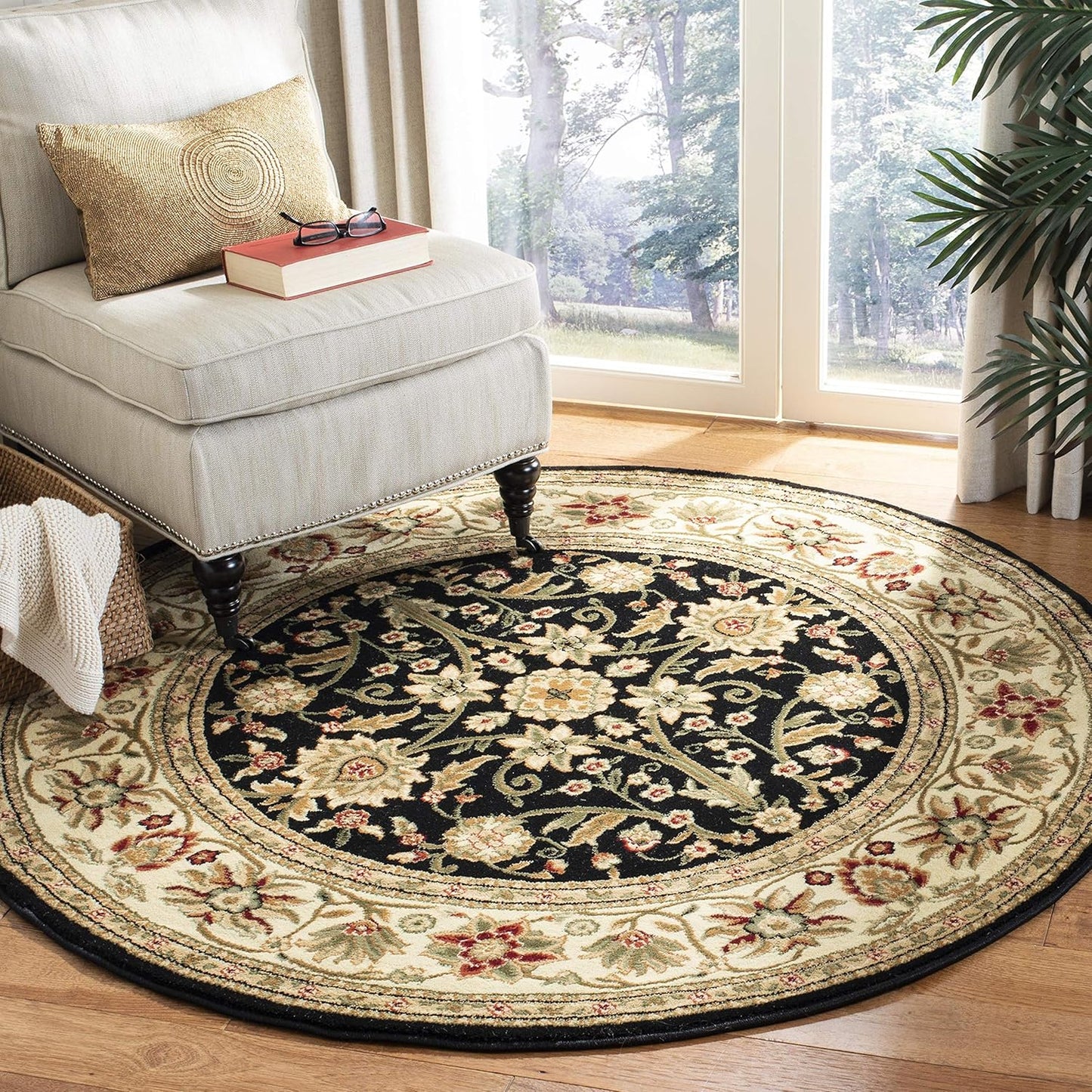 Lyndhurst Collection Area Rug - 3ft 3in Round, Black & Ivory