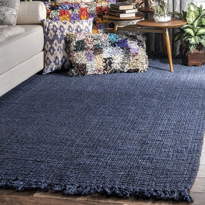 nuLOOM Daniela Farmhouse Chunky Jute Area Rug in Navy Blue