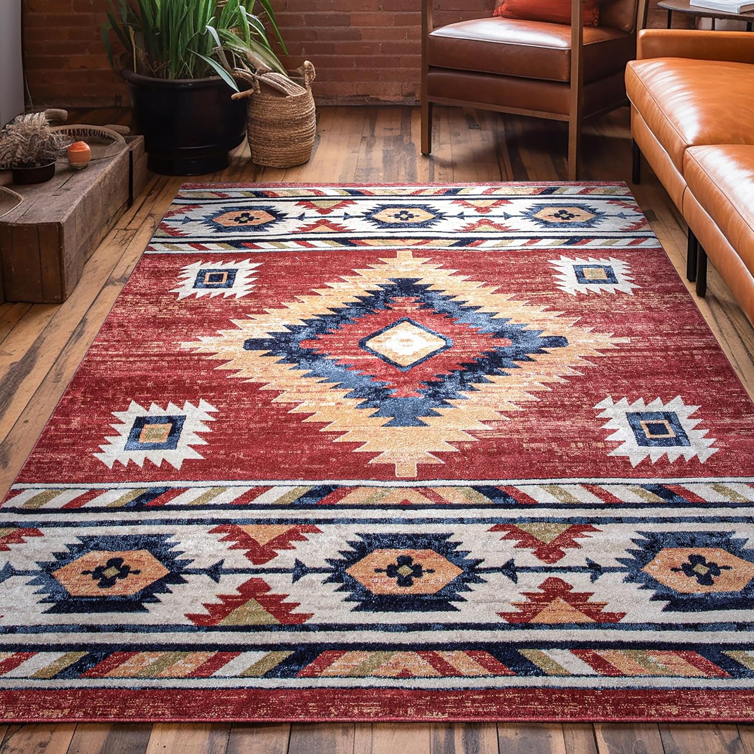 Well Woven Tulsa Lea Crimson Area Rug - Stylish Southwestern Design