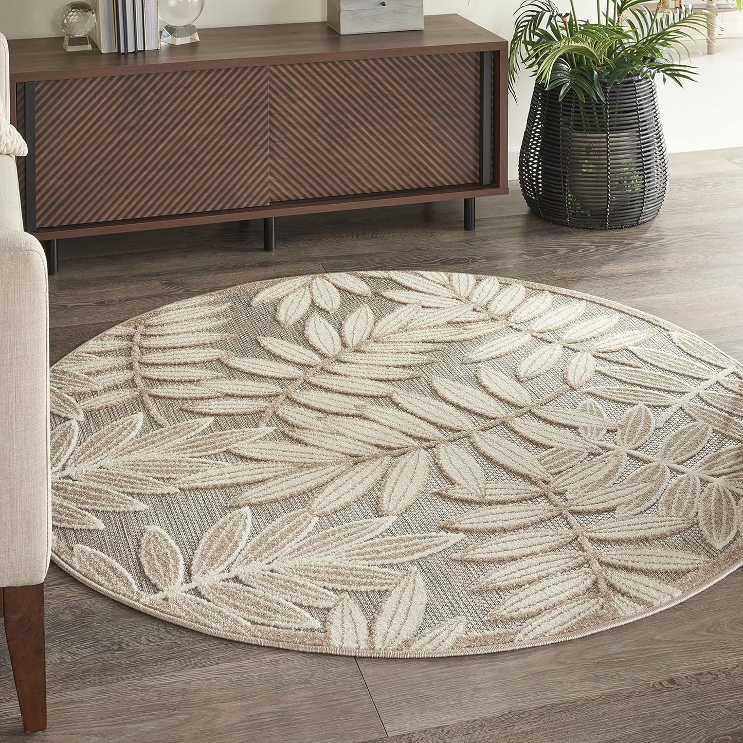 Nourison Aloha Indoor/Outdoor Natural 5ft 3in Round Area Rug