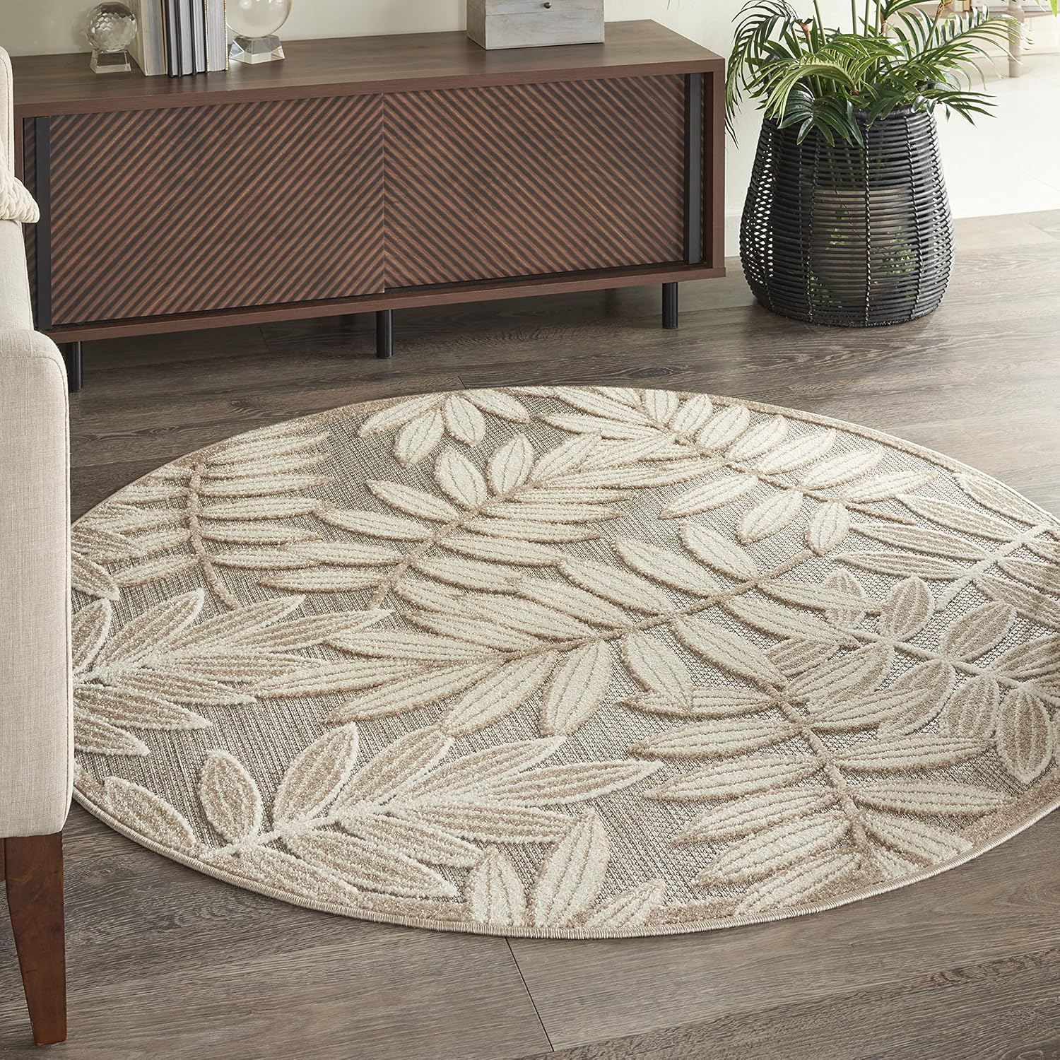Nourison Aloha Indoor/Outdoor Natural 5ft 3in Round Area Rug