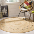 Handmade Jute Area Rug - 6ft 6in Round Natural Brown Design