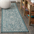 Boho Medallion Indoor Outdoor Runner Rug 2x10 Teal/Gray - Durable