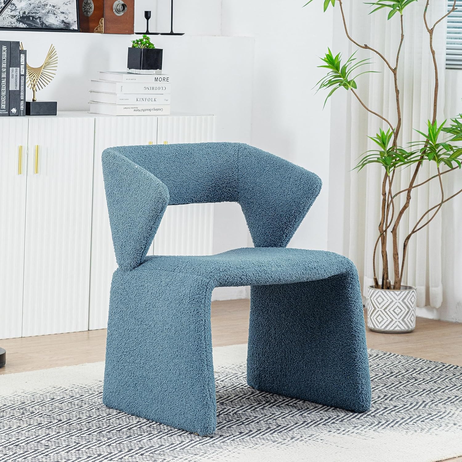 Luxurious Lamb Sherpa Accent Chair in Blue by AISALL