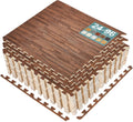 Wood Grain Floor Tiles Foam Mat 24-Pack - Cushioned Interlocking Floor