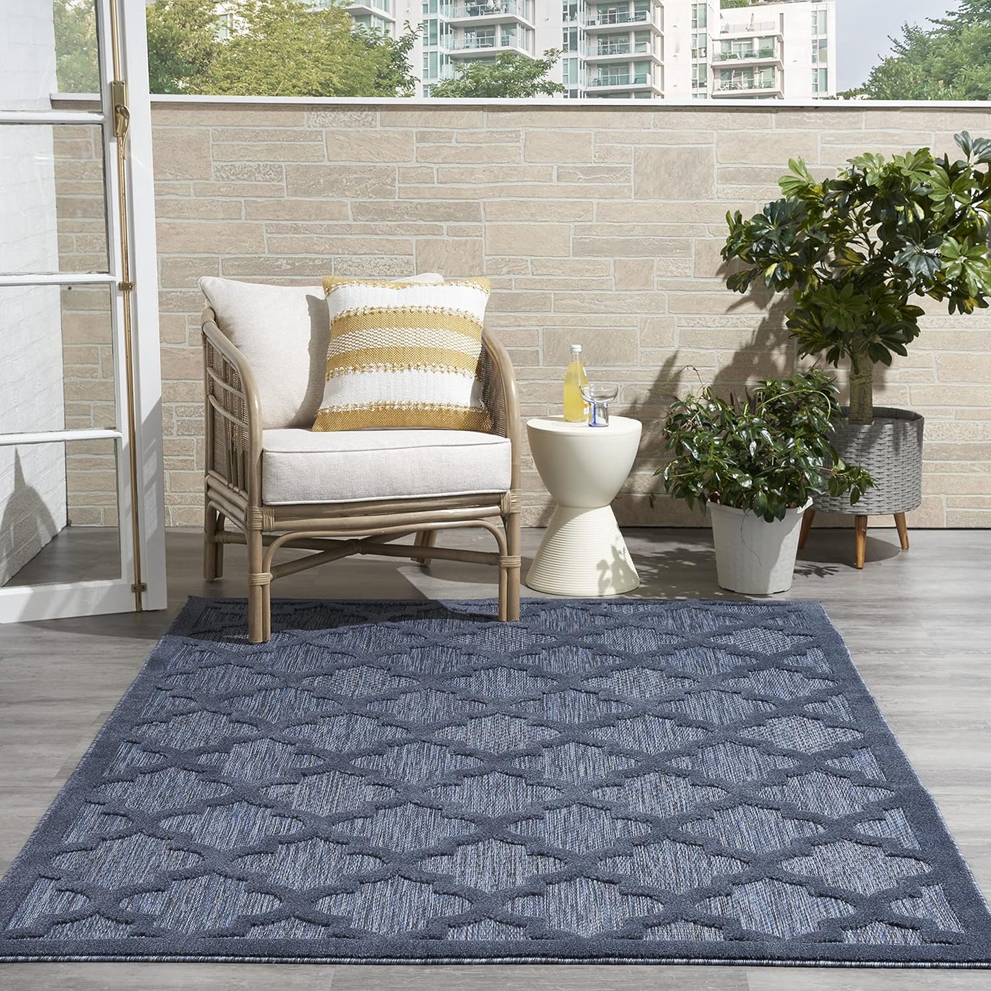 Nourison Home Easy Care Moroccan Navy Blue Area Rug for Any Space