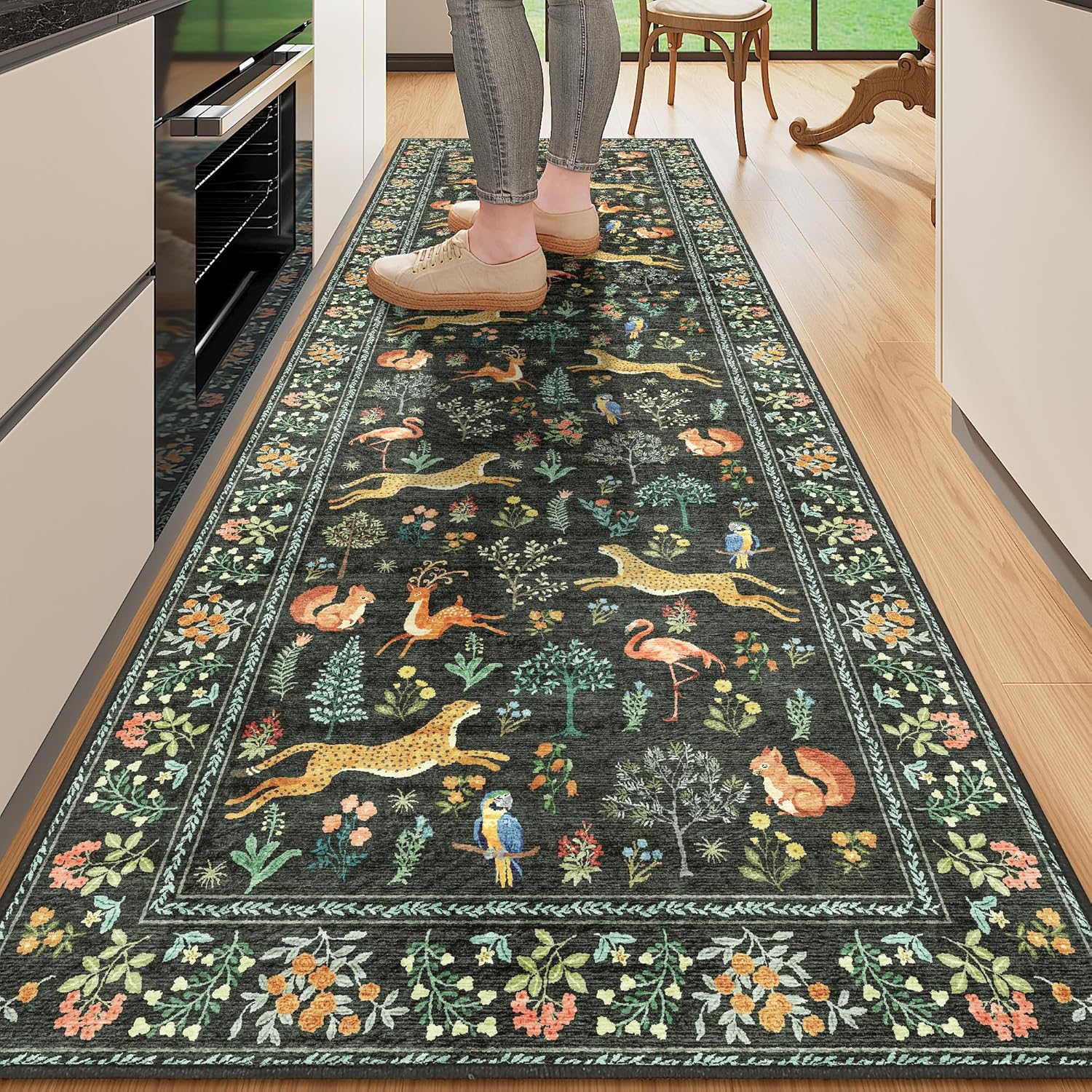 DUKINO 2.6x8 Washable Kitchen Runner Rug with Non Slip Backing