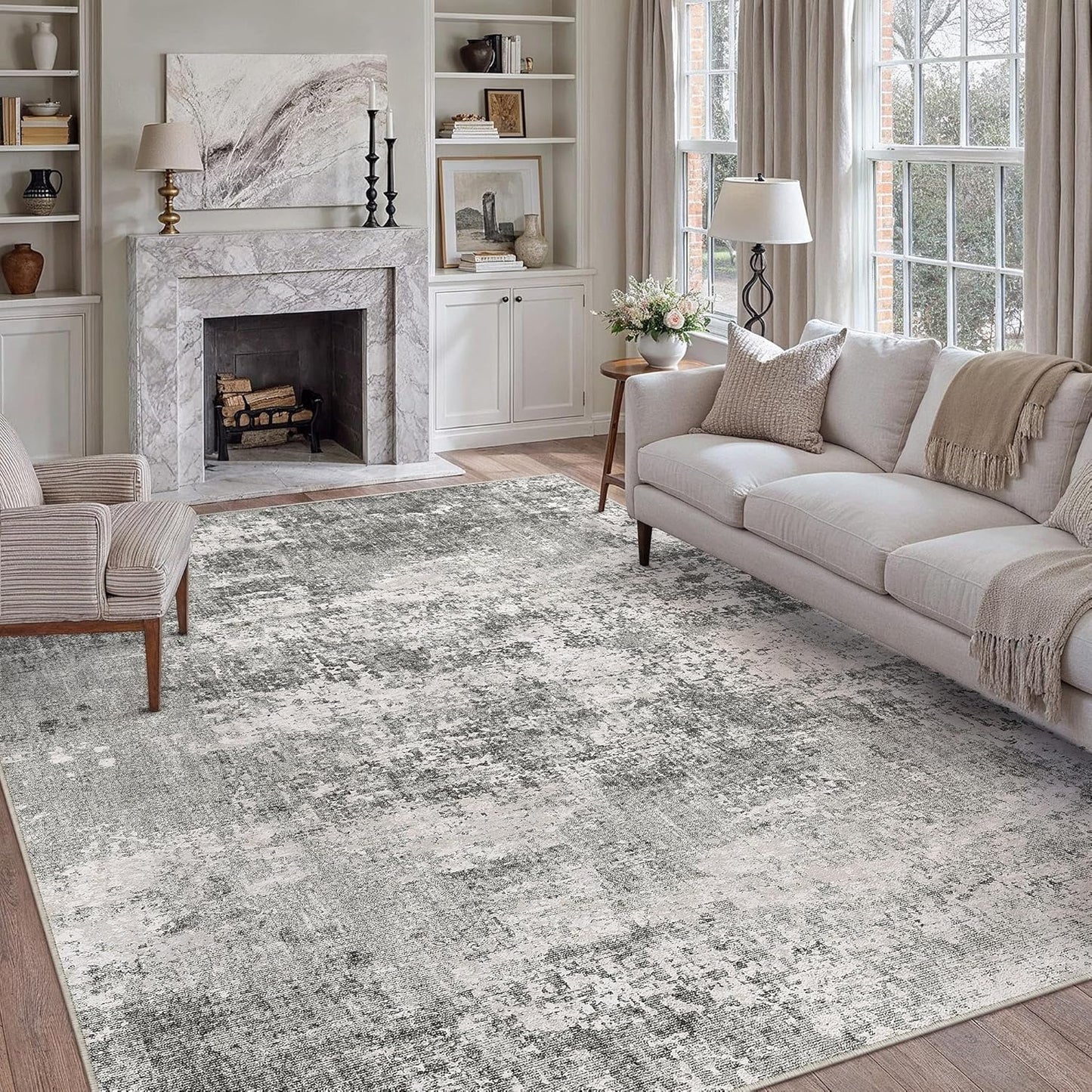 6x9 Grey Area Rug Washable Modern Abstract Living Room Carpet