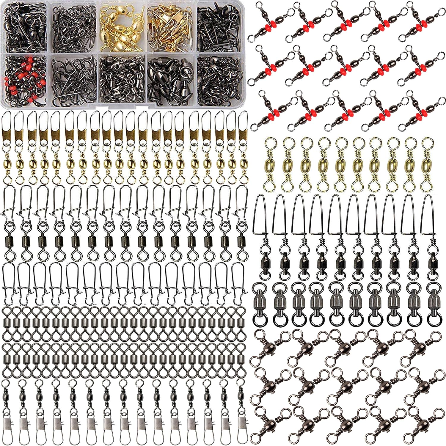 AGOOL 175pcs Fishing Swivels Kit - High Strength Tackle
