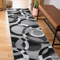 Gray Modern Geometric Runner Rug, Abstract Circles - Durable Hallway