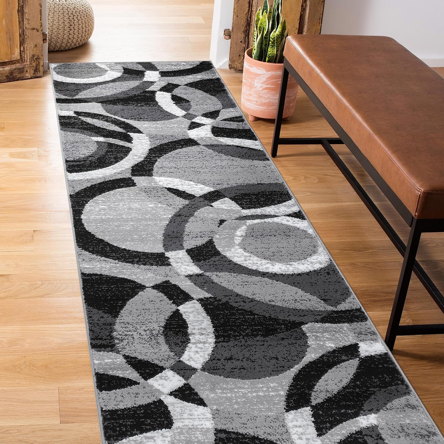 Rugshop Gray Modern Geometric Runner Rug for High-Traffic Areas