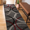 Wavy Circles Runner Rug 2 ft x 7ft 2in - Non-Shedding Red Runner