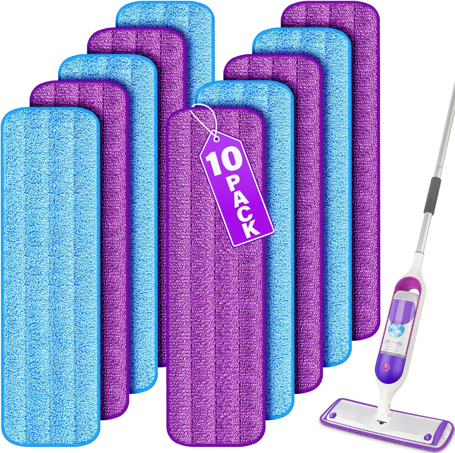 10 Pack Microfiber Mop Pads for Swiffer PowerMop - Machine Washable, All Floor Types
