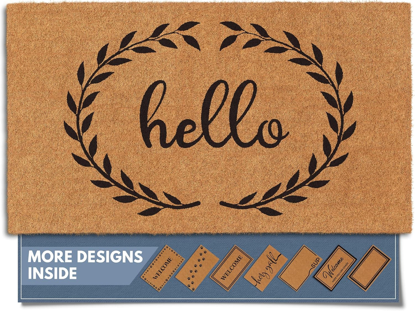 Hello Wreath Doormat with Non-Slip Backing for Entryways