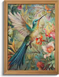 Framed Vintage 3D Textured Hummingbird Floral Wall Art - 24x36 in