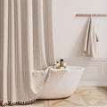 BTTN Extra Long Shower Curtain 72x90 Striped Boho Chic Linen - Tassel