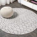 Boho Vintage Diamond Cream/Gray Round Area Rug 5 ft - Pet-Friendly