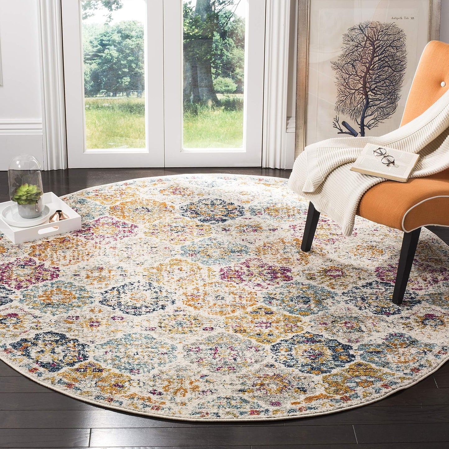 SAFAVIEH Madison Collection Area Rug - 9ft Round, Cream & Multi