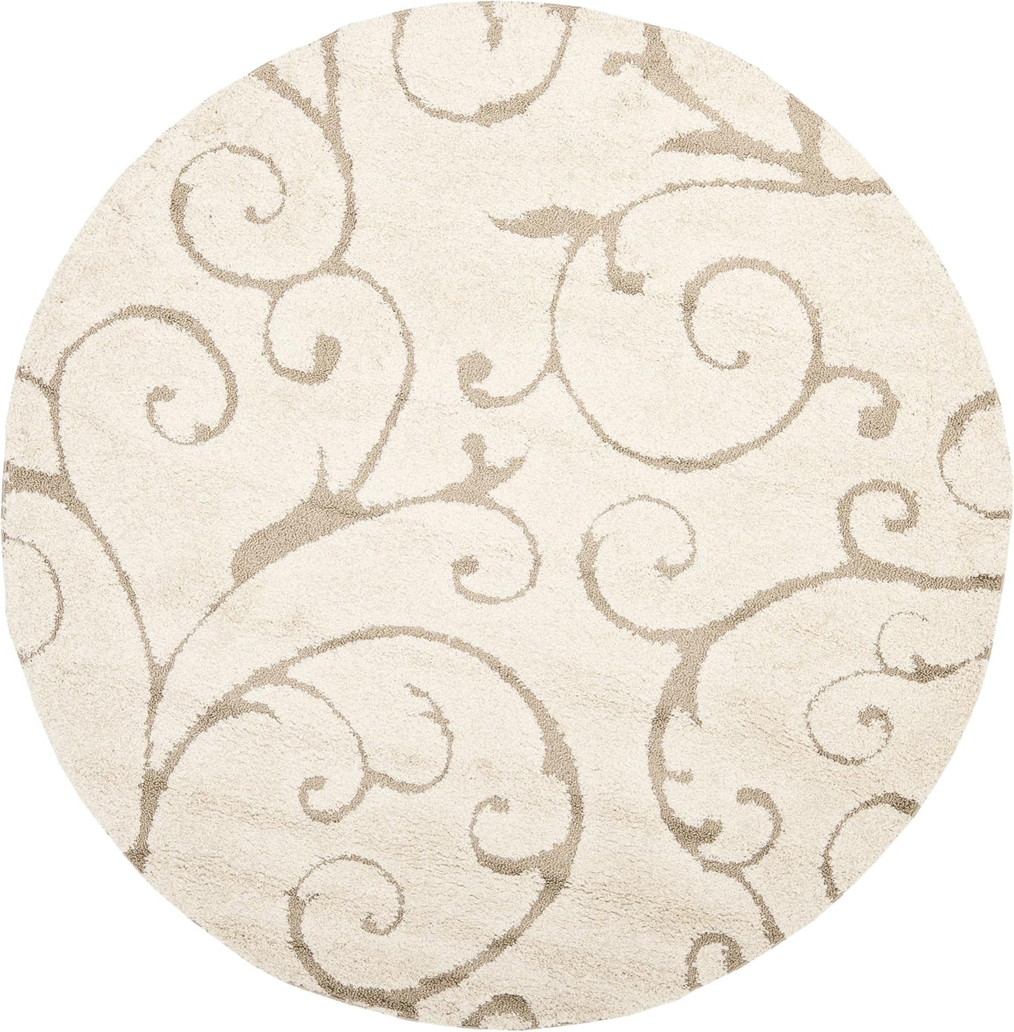 SAFAVIEH Florida Shag Collection Area Rug - 10ft Round, Cream & Beige