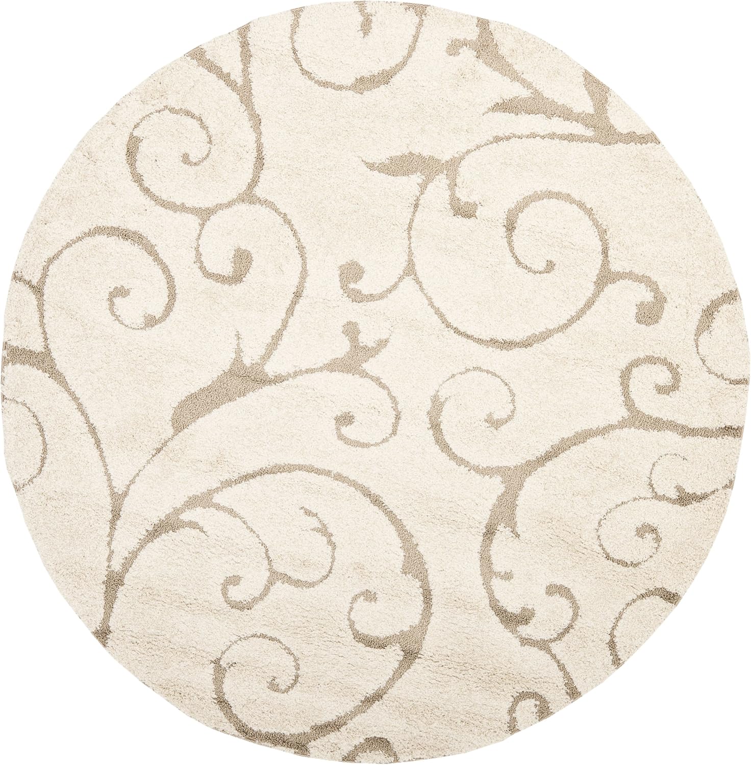 SAFAVIEH Florida Shag Collection Area Rug - 10ft Round, Cream & Beige