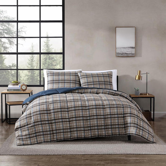 Eddie Bauer King Duvet Cover Set in Rugged Plaid Brown Style