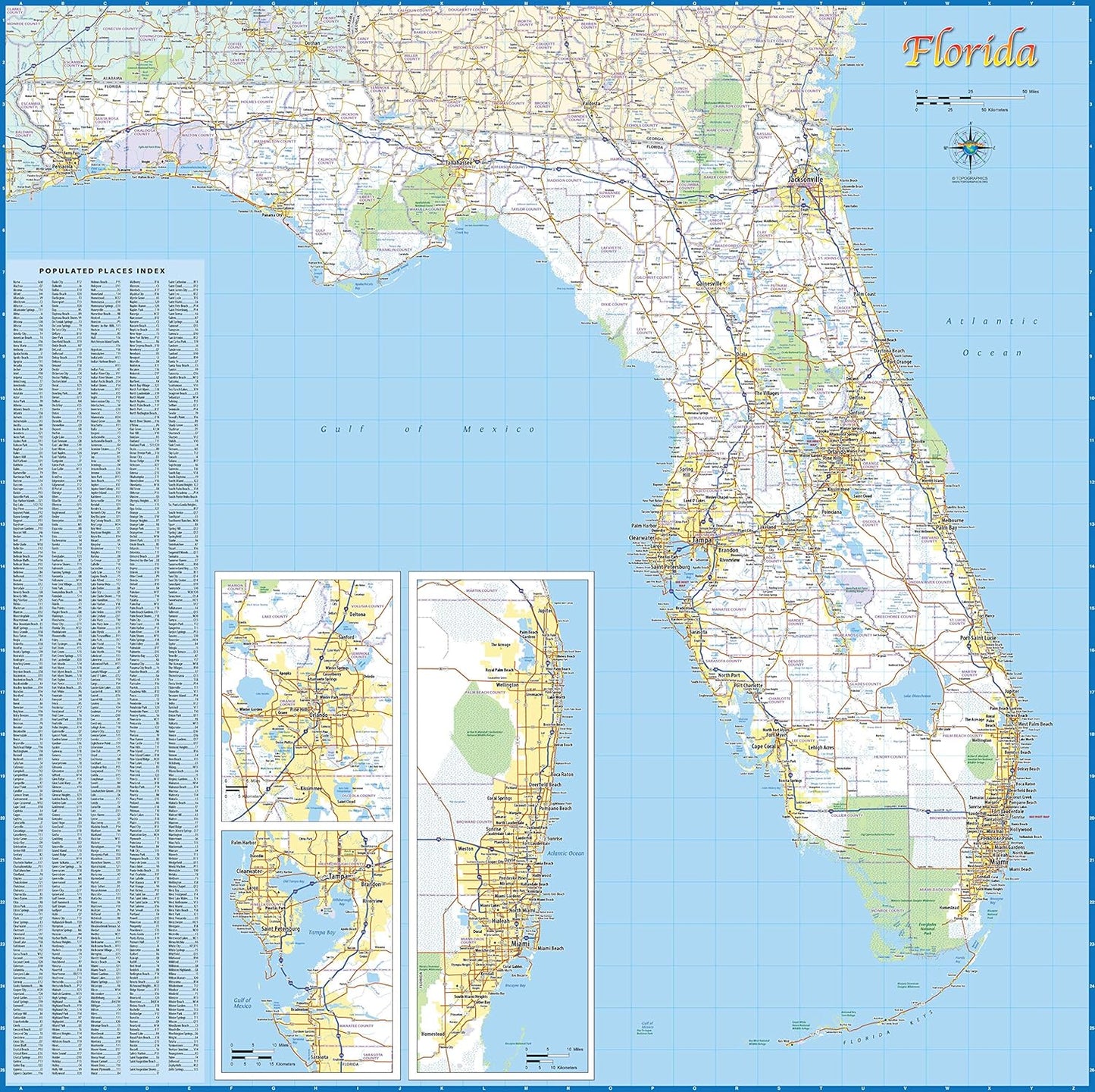 Topographics Florida Laminated Wall Map for Easy Navigation