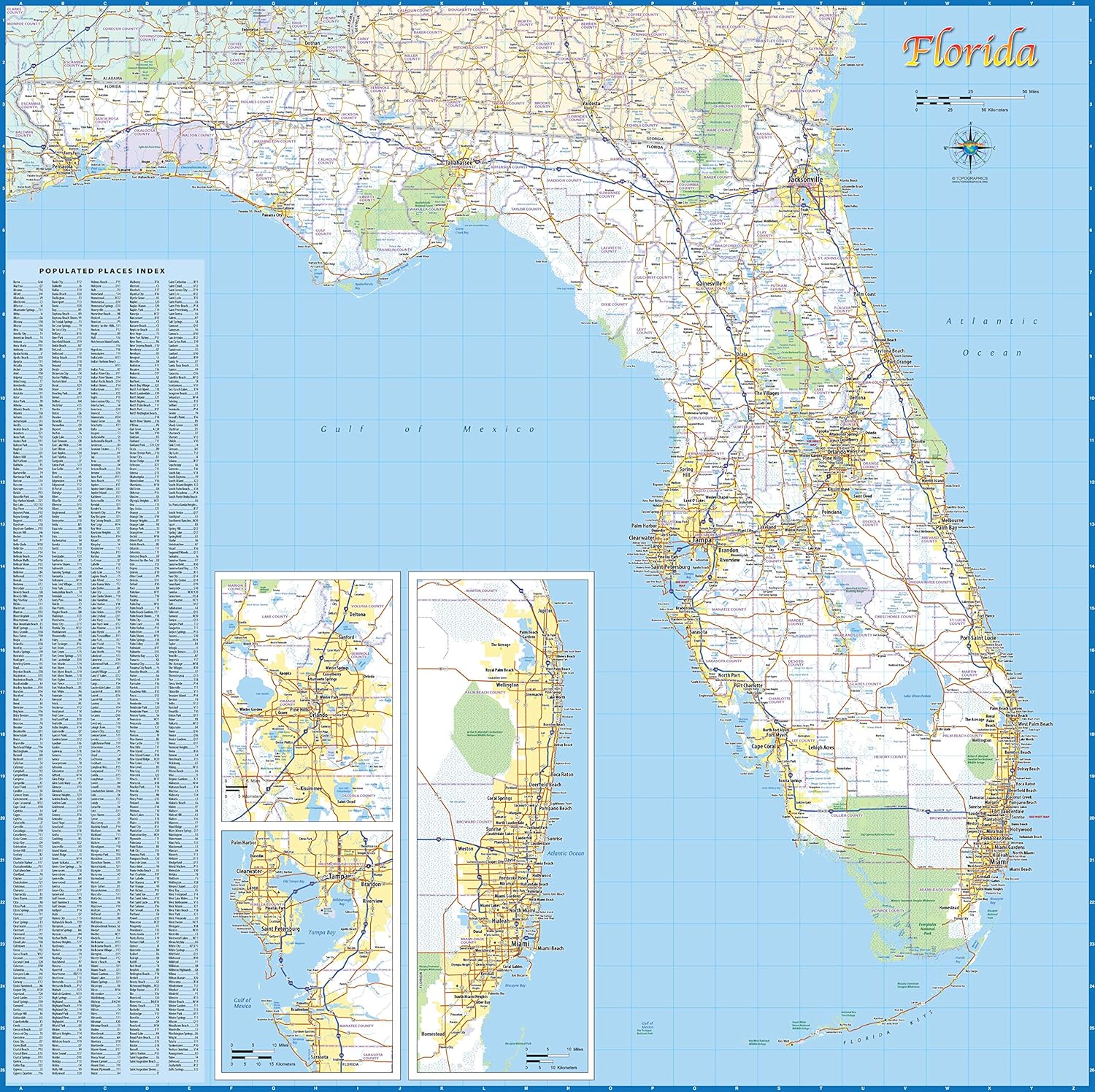 Topographics Florida Laminated Wall Map for Easy Navigation