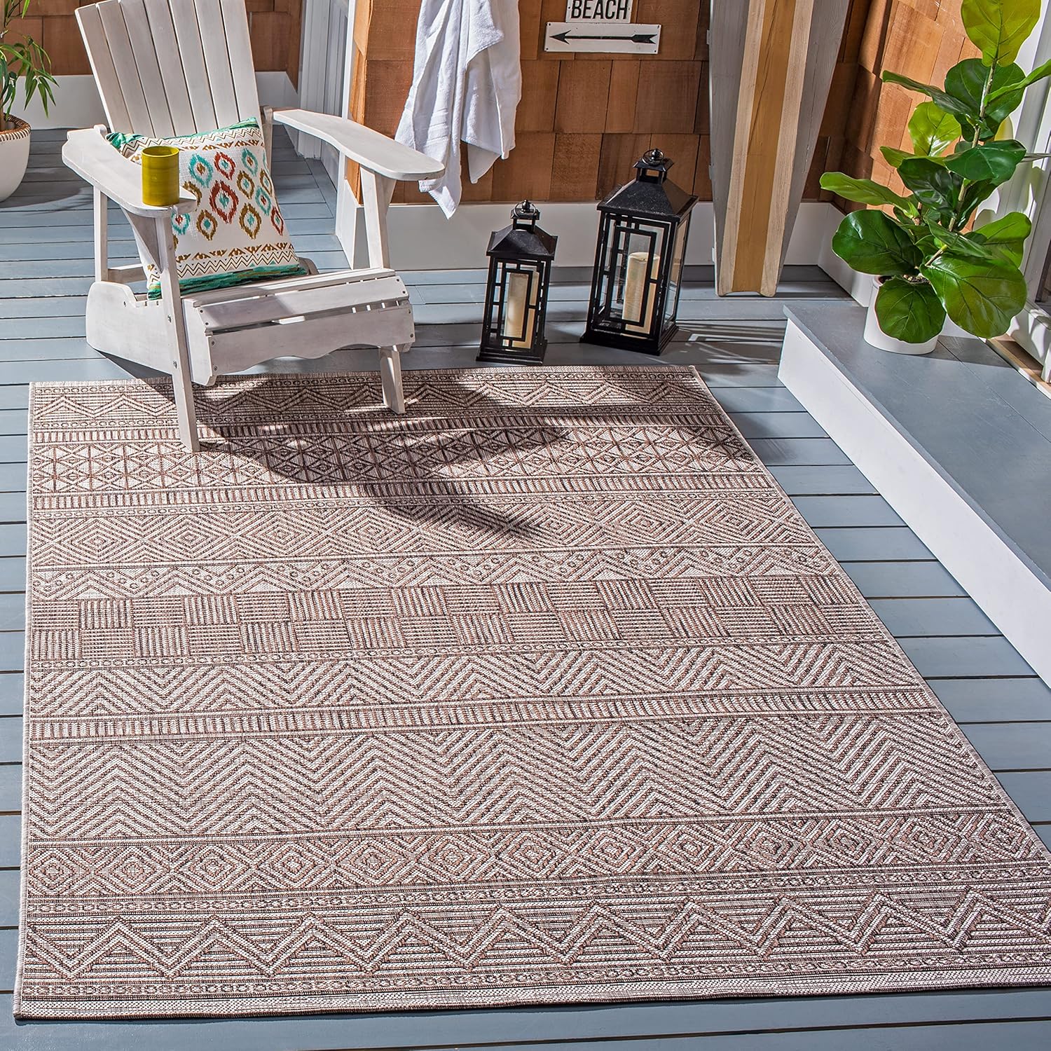 SAFAVIEH Courtyard Collection 8ft x 10ft Grey/Brown Area Rug