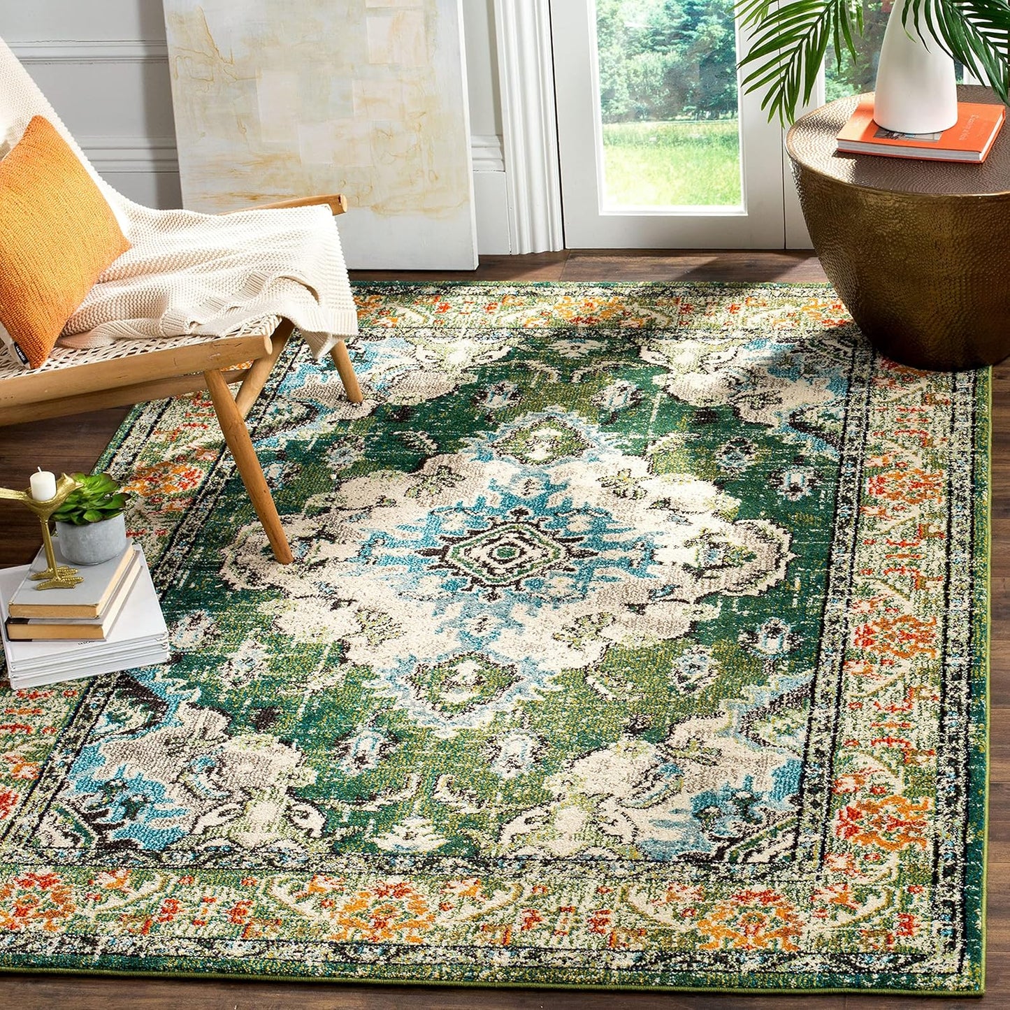 SAFAVIEH Monaco Collection Area Rug - Forest Green & Light Blue