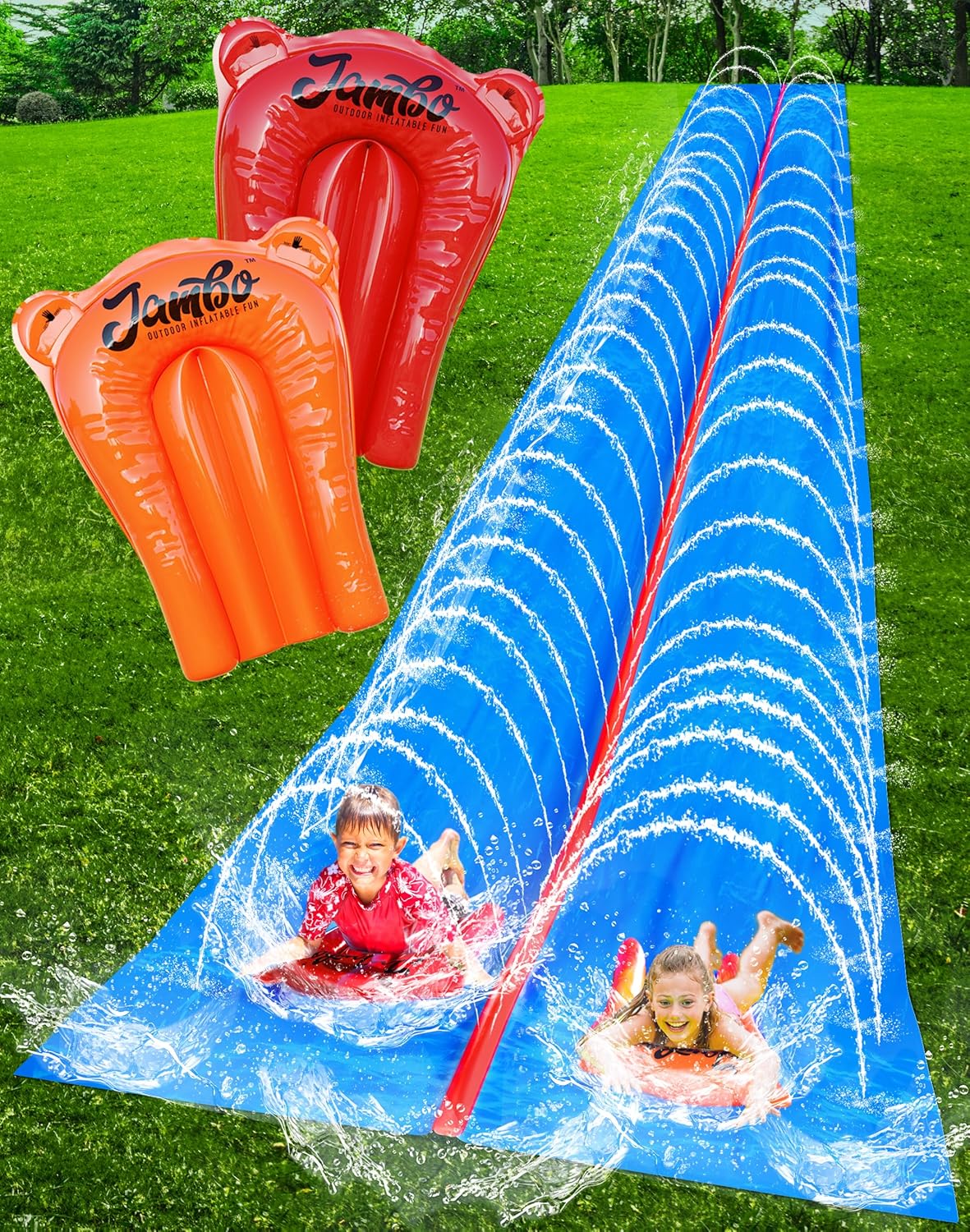 JAMBO 40FT Mega Slip Splash and Slide with 2 Bodyboards for Kids