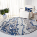 Horizon Shag 3 ft Round Area Rug - Plush Grey & Blue Abstract