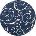 Florida Shag 5 ft Round Dark Blue Cream Rug - Plush Non-Shedding