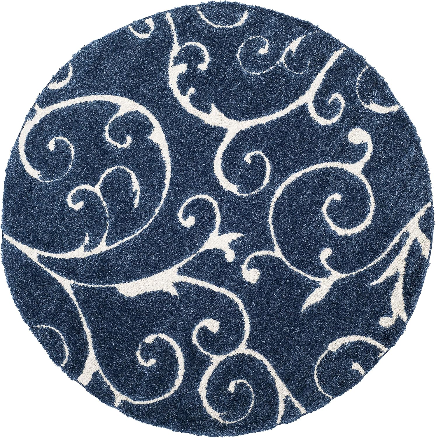 SAFAVIEH Florida Shag Collection 5ft Round Dark Blue Area Rug