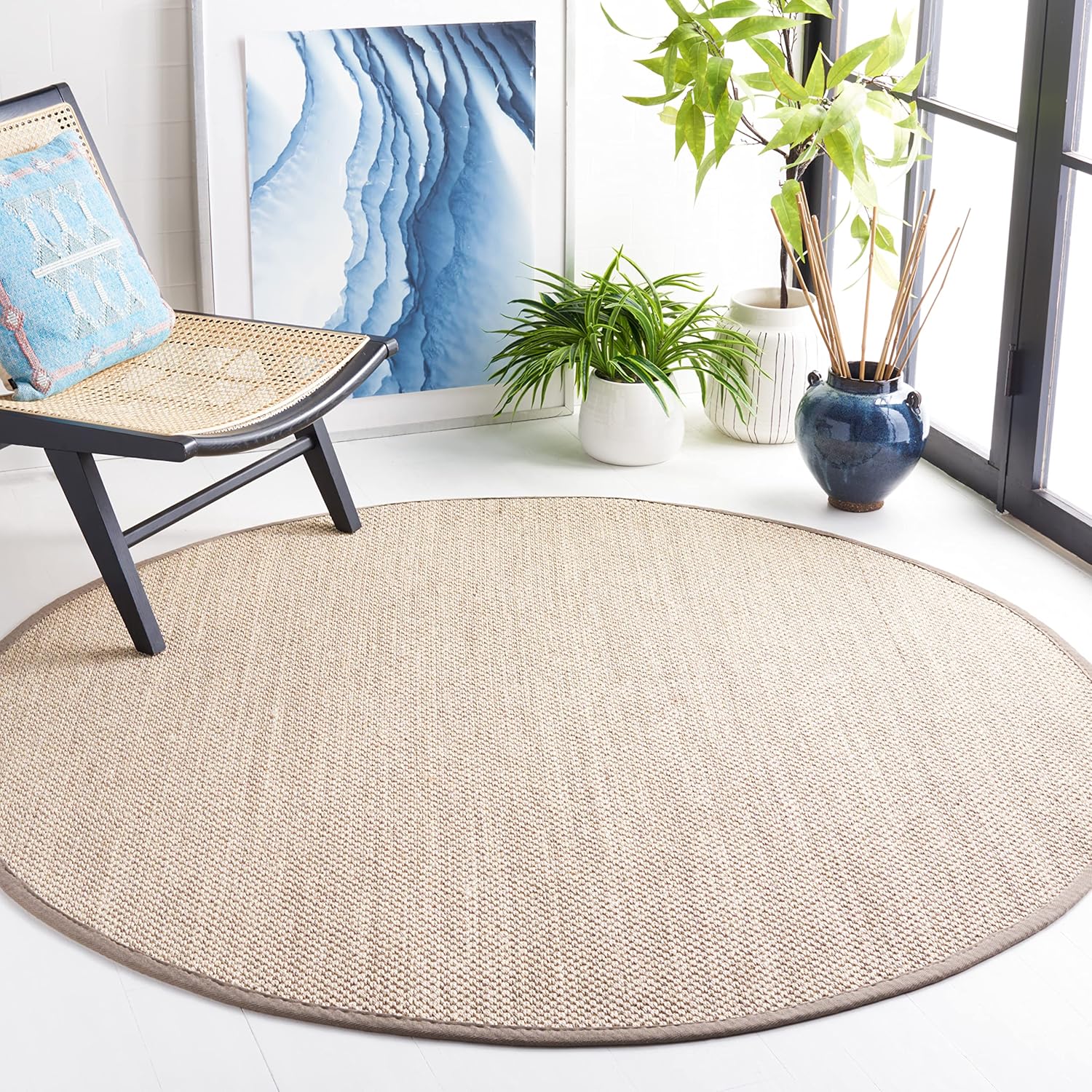 SAFAVIEH Area Rug 4ft Round - Natural Fiber Collection Marble & Khaki