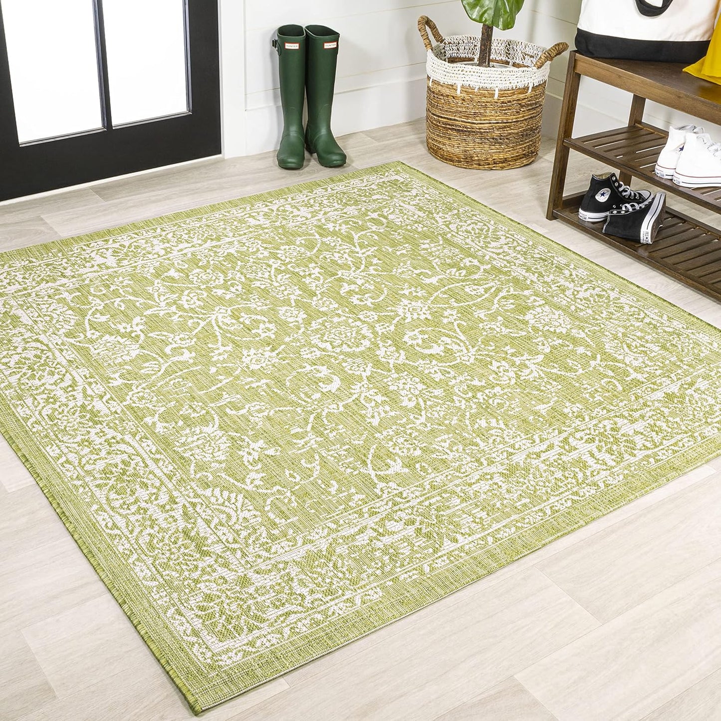 JONATHAN Y Weave Floral Indoor Outdoor Square Area Rug 5X5