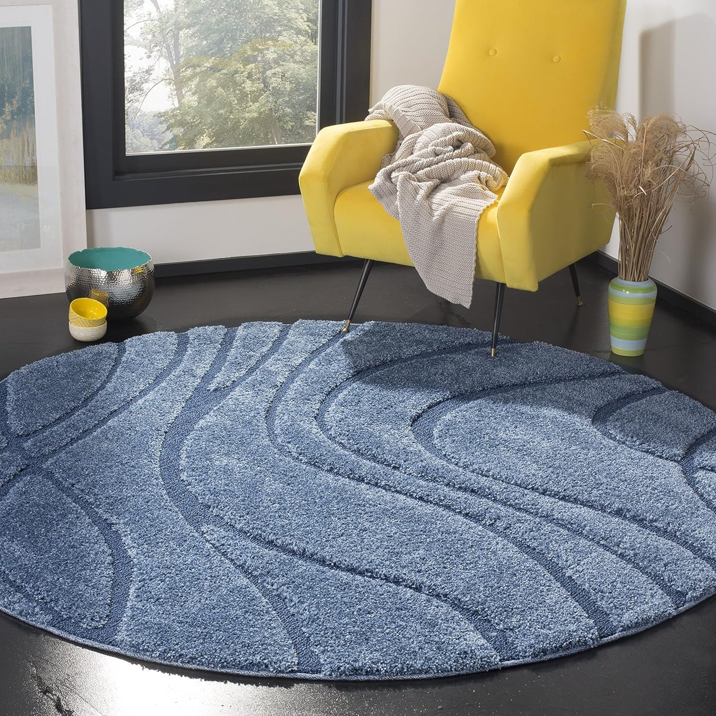 SAFAVIEH Florida Shag Collection 5ft Round Light Blue Area Rug