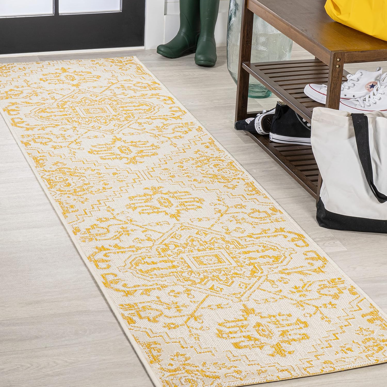 Boho Medallion Indoor Outdoor Runner Rug for High Traffic Areas