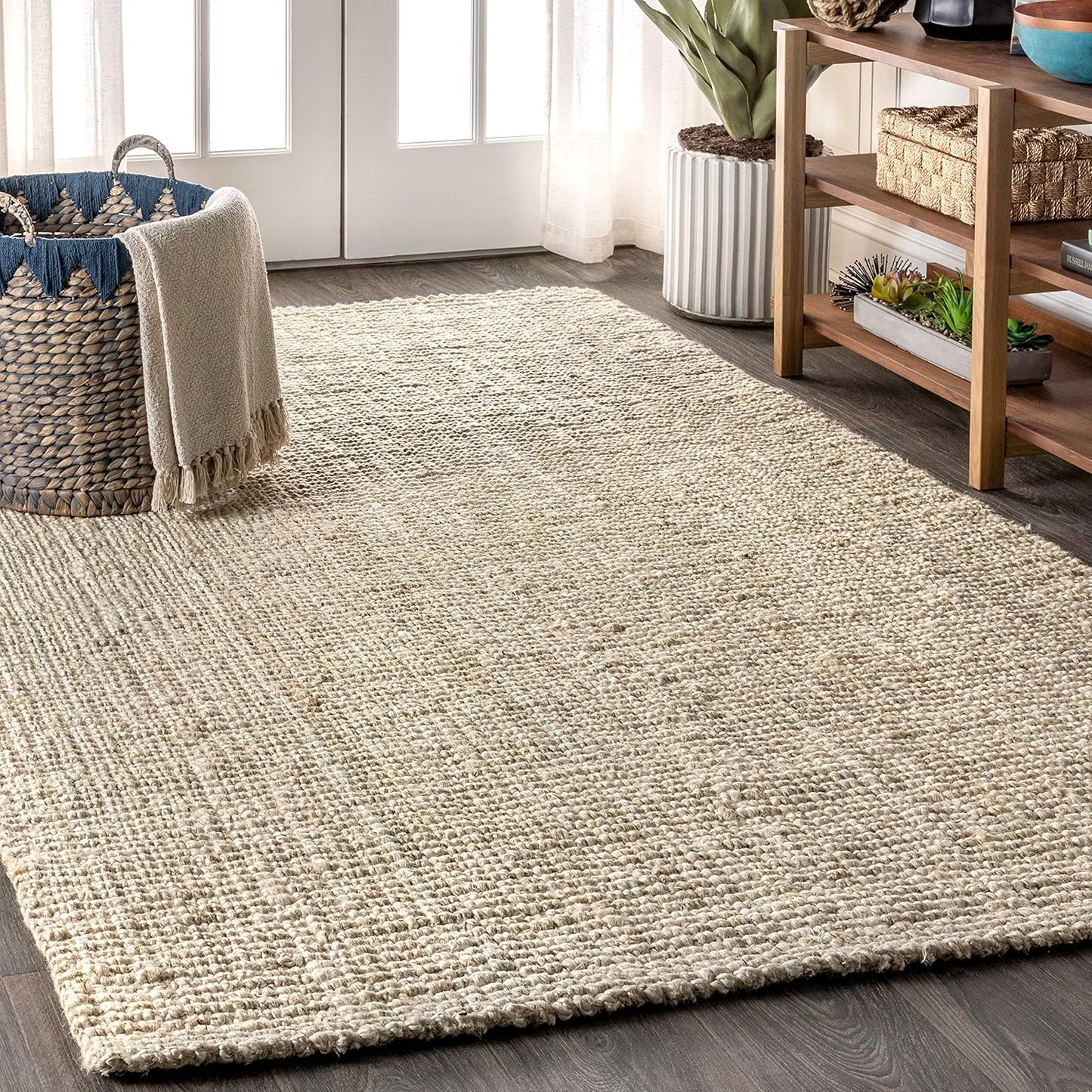 Hand Woven Chunky Jute Light Ivory Indoor Area Rug for Home