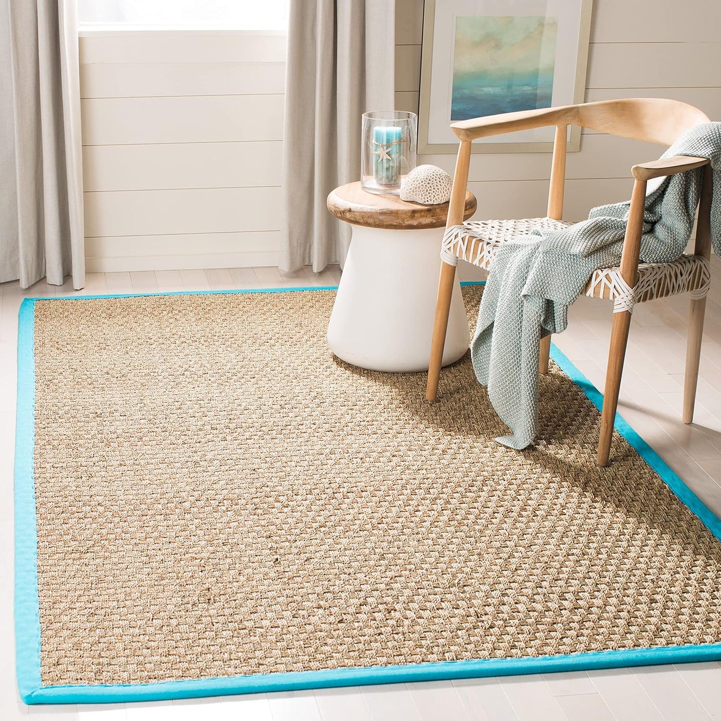 Natural Fiber Area Rug 6x9 - Seagrass Basketweave Design