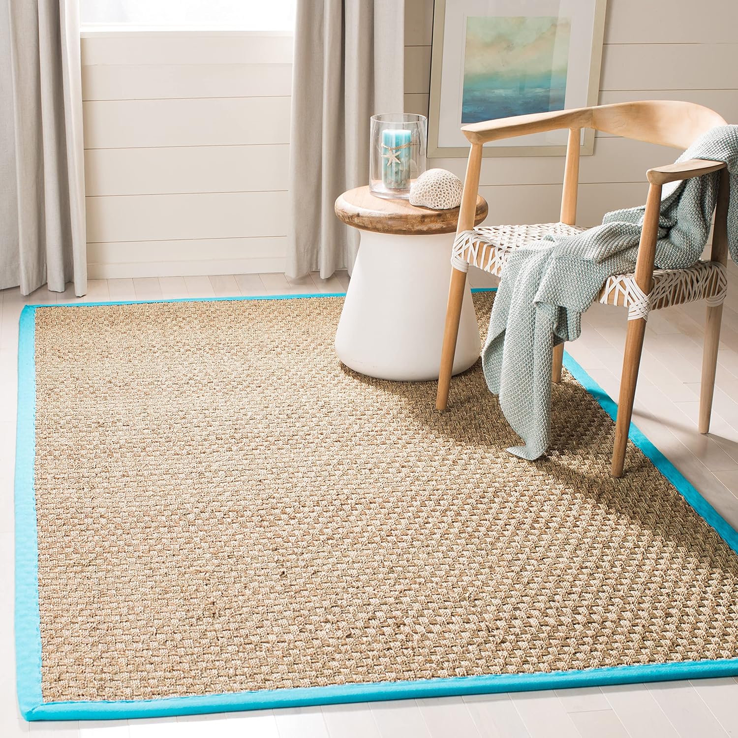 Natural Fiber Area Rug 6x9 - Seagrass Basketweave Design