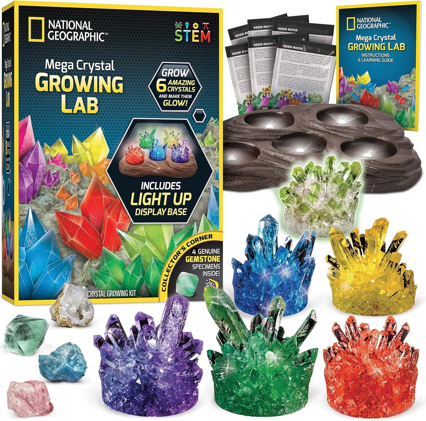Grow 6 Crystals with Light-Up Stand - Science Kit for Kids