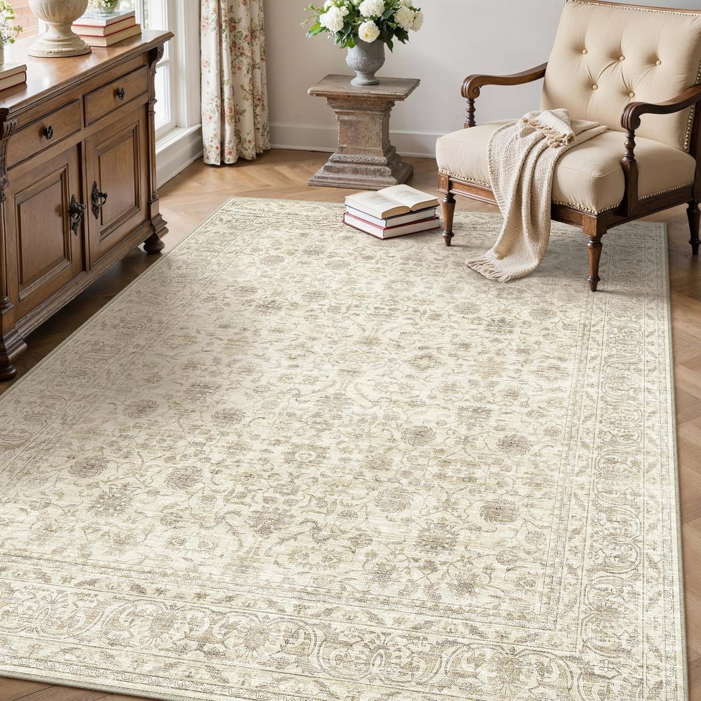 3x5 Area Rug Machine Washable Vintage Distressed Non Slip Carpet