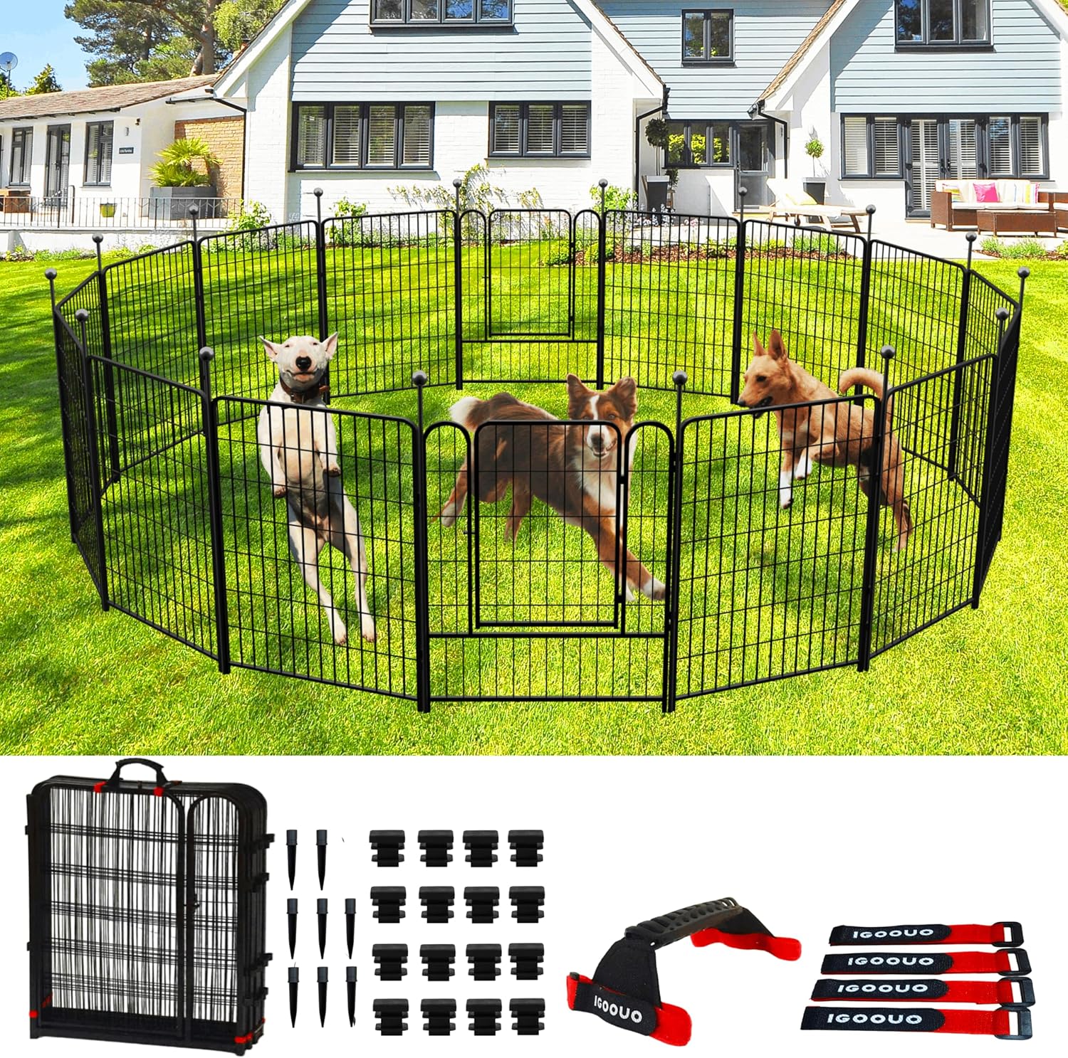 Dog Fence Outdoor for Yard by IGOOUO - Portable Playpen