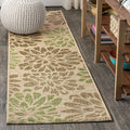 Floral Textured Weave Indoor Outdoor Runner Rug 2x8 Sage/Brown - Easy
