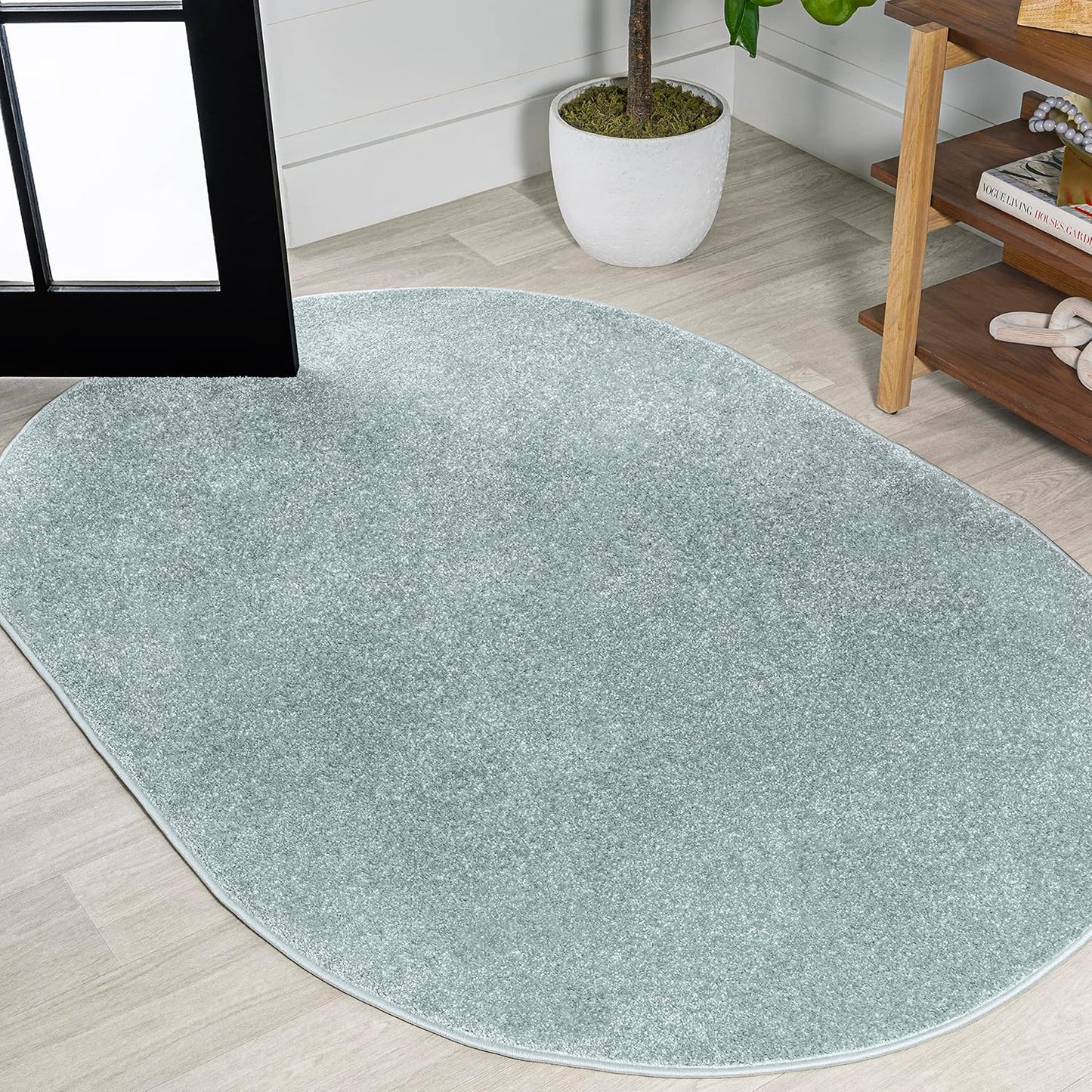 Haze Solid Low-Pile Aqua Blue 5x8 Oval Indoor Area Rug Review