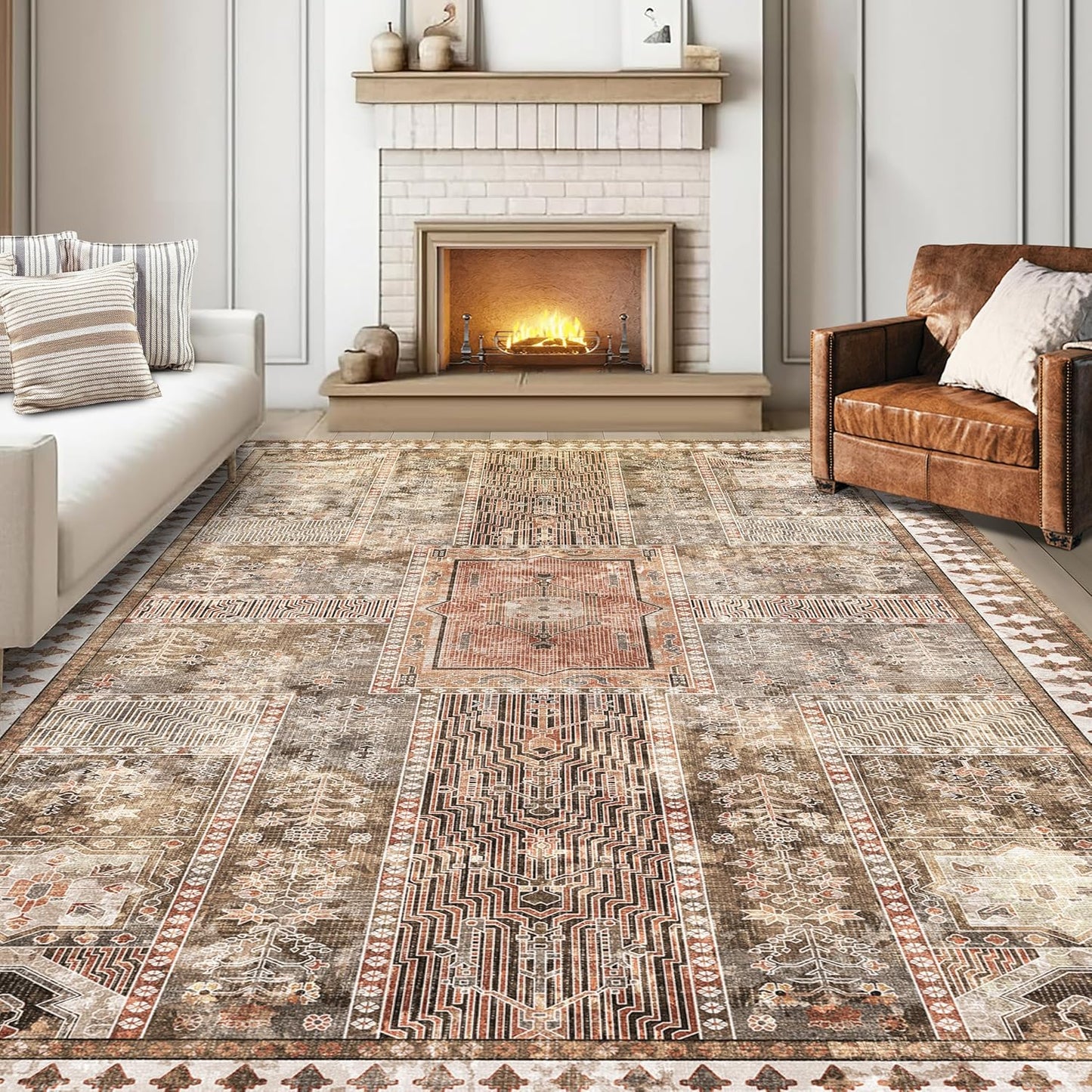 Vintage 5ft x 7ft Washable Area Rug - Stylish Indoor Carpet